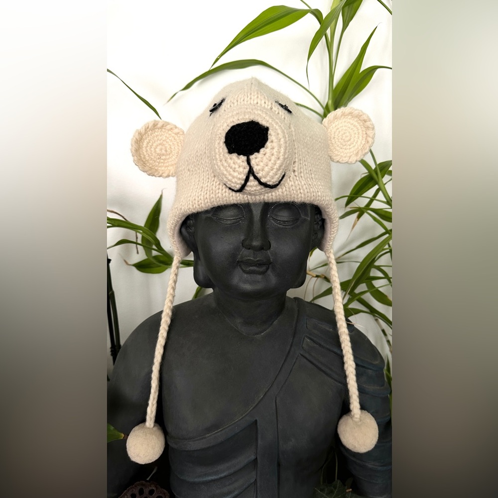 Adorable Handmade Polar Bear Knit Hat, Very Warm